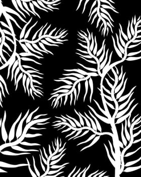 Ornamental background with leaves silhouettes in black and white