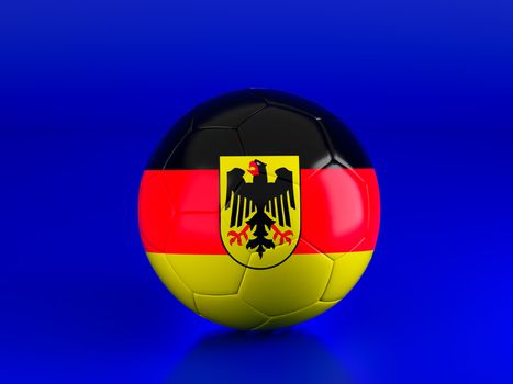 Soccer ball isolated on blue. 3d illustration. High resolution image. Germany flag.