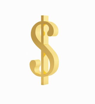 Golden dollar symbol isolated over a white background. High resolution image.