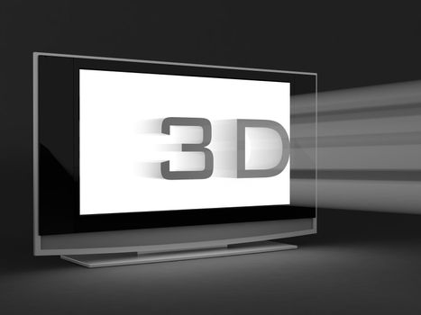 3d plasma lcd tv. 3d illustration over black backgrounds.