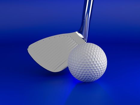 close-up of golf ball on tee with driver ready to tee off