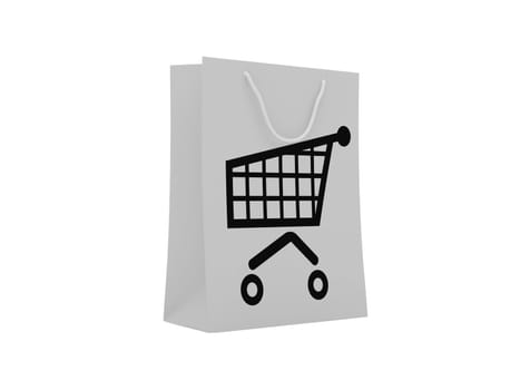 Paper shopping bag with shopping cart. High resolution image.