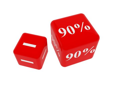 Symbols of percent on red cubes over  white background.