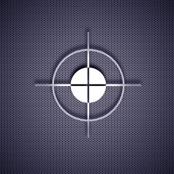 Target symbol with 3d effect, symbol isolated on metal background. Steel background.