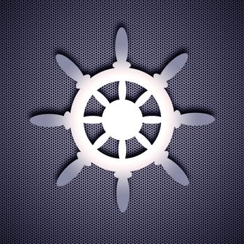 Wheel symbol with 3d effect, symbol isolated on metal background. Steel background.