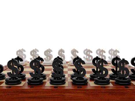 Chessboard with Euro and Dollar currency symbols. High resolution image.