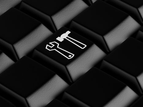 High resolution image.  3d rendered illustration.  Black keyboard with tools symbol.