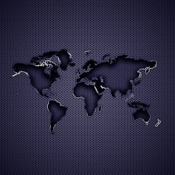 World map with metal background. High resolution image.