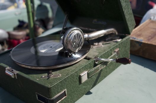 High resolution image. Vintage record player. The Soviet player of vinyl disks.
