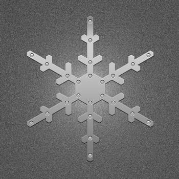 High resolution image. 3d illustration. Metal snowflake. Metal symbol.