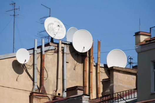 High resolution image. Satellite dish with the lot of copy space.