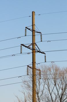 High resolution image. Electrical tower on a background of the blue sky