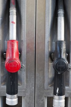 Gas pump handles, nozzles. High resolution image.