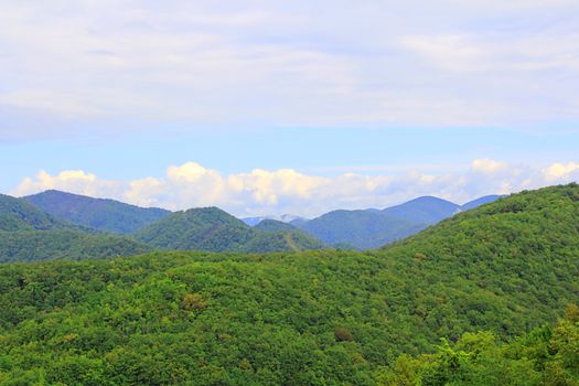 Summer beautiful landscape with Caucasus green mountains