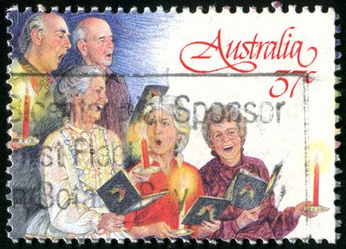 AUSTRALIA - CIRCA 1987: stamp printed by Australia, shows Christmas, three women, two men, circa 1987