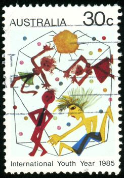 AUSTRALIA - CIRCA 1985: stamp printed by Australia, shows drawing children, circa 1985