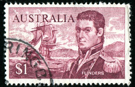 AUSTRALIA - CIRCA 1965: stamp printed by Australia, shows Matthew Flinders and three-master Investigator, circa 1965
