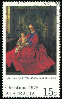 AUSTRALIA - CIRCA 1978: stamp printed by Australia, shows Virgin and Child, after Van Eyck, circa 1978