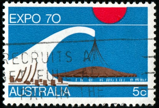 AUSTRALIA - CIRCA 1970: stamp printed by Australia, shows Symbols of EXPO �70, circa 1970