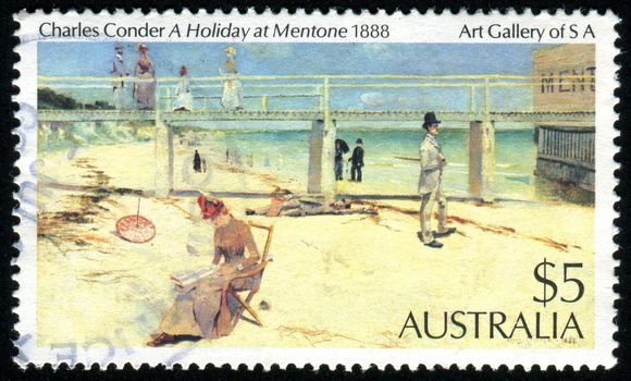 AUSTRALIA - CIRCA 1984: stamp printed by Australia, shows Charles Conder - A Holiday at Mentone, circa 1984