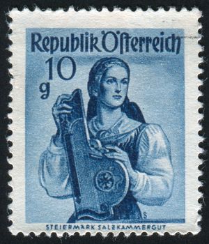 AUSTRIA - CIRCA 1948: stamp printed by Austria, shows Austrian Costumes, Styria, Salzkammergut, circa 1948