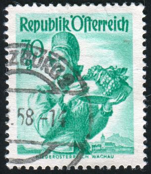 AUSTRIA - CIRCA 1948: stamp printed by Austria, shows Austrian Costumes, Lower Austria, Wachau, circa 1948