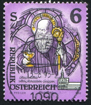 AUSTRIA - CIRCA 1993: stamp printed by Austria, shows Stained glass, Mariasterntery Gwiggen Monas, circa 1993