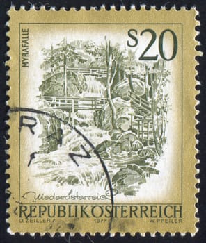 AUSTRIA - CIRCA 1977: stamp printed by Austria, shows Myra waterfalls, circa 1977