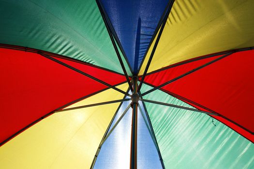 colorful parasol at the ocean on a sunny day