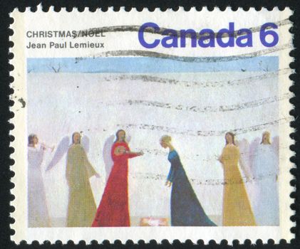 CANADA - CIRCA 1974: stamp printed by Canada, shows Nativity, by Jean Paul Lemieux, circa 1974