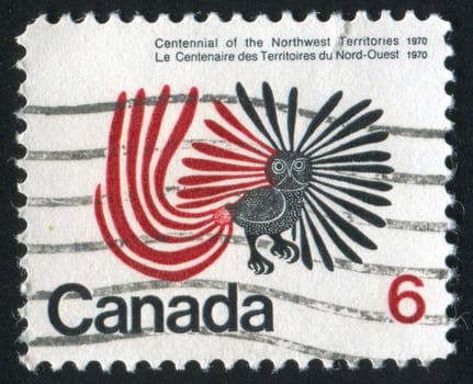 CANADA - CIRCA 1970: stamp printed by Canada, shows Enchanted Owl, by Kenojuak, circa 1970