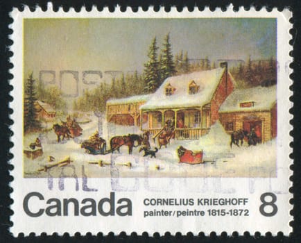 CANADA - CIRCA 1972: stamp printed by Canada, shows �The Blacksmith�s Shop,� by Krieghoff, circa 1972