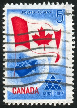 CANADA - CIRCA 1967: stamp printed by Canada, shows Canada flag, circa 1967