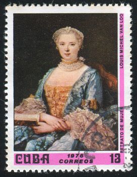 CUBA - CIRCA 1976: stamp printed by Cuba, shows Portrait of a Woman, by Louis Michel Van Loo, circa 1976