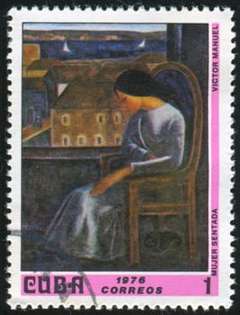 CUBA - CIRCA 1976: stamp printed by Cuba, shows Seated Woman, by Victor Manuel, circa 1976