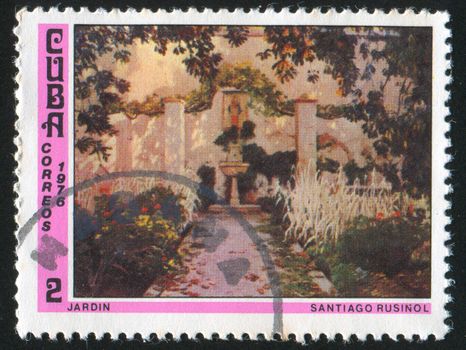 CUBA - CIRCA 1976: stamp printed by Cuba, shows Garden, by Santiago Rusinol, circa 1976