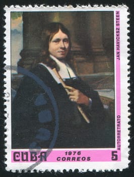 CUBA - CIRCA 1976: stamp printed by Cuba, shows Self-portrait, by Jan Havicksz Steen, circa 1976