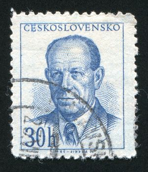 CZECHOSLOVAKIA - CIRCA 1953: stamp printed by Czechoslovakia, shows Antonin Zapotocky, circa 1953