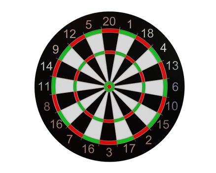 Dart board over white backgrounds. 3d illustration.