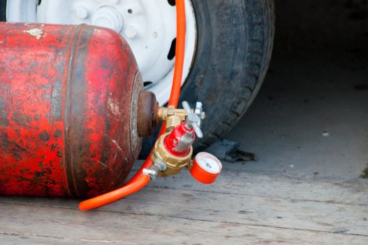 High resolution image. Gas bag, with a hose and a monometer.