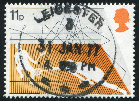 GREAT BRITAIN - CIRCA 1977: stamp printed by Great Britain, shows Two sportsmen play tennis, circa 1977.