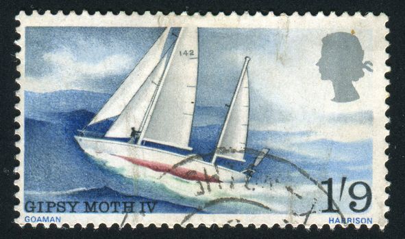 GREAT BRITAIN - CIRCA 1967: stamp printed by Great Britain, shows Sir Francis Chichesters one-man voyage around the word, circa 1967.