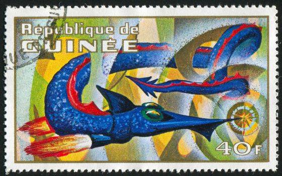 GUINEA - CIRCA 1972: stamp printed by Guinea, shows various imaginary prehistoric space creatures, circa 1972