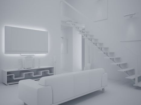 High resolution image interior. 3d illustration modern interior. Living room.