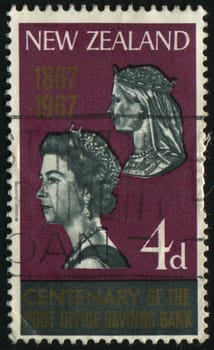 NEW ZEALAND - CIRCA 1966: stamp printed by New Zealand, shows Queens Victoria and Elizabeth II, circa 1966.