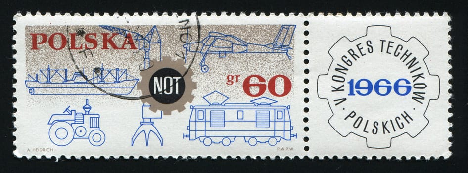 POLAND -CIRCA 1966: stamp printed by Poland, shows Supervising Technical Organization emblem, circa 1966.