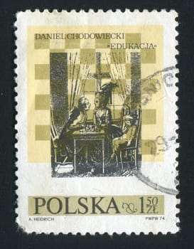 POLAND - CIRCA 1974: "Education,� etching by Daniel Chodowiecki, circa 1974.