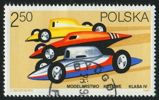 POLAND - CIRCA 1981: stamp printed by Poland, shows radio-controlled racing cars, circa 1981.