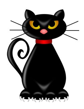 Halloween Black Cat Sitting Isolated on White Background Illustration