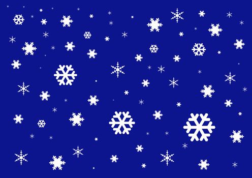 white snowflakes on the dark blue background